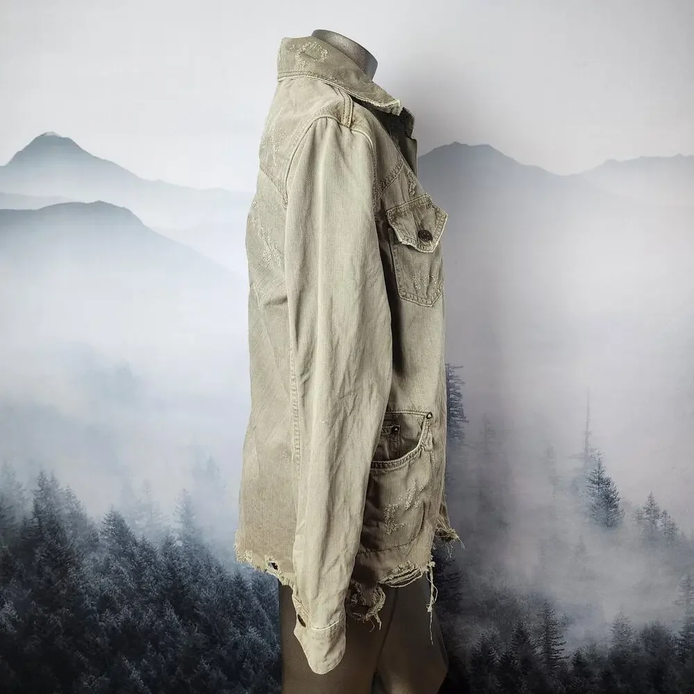 Free People Moonchild Army Green Denim Shirt / Utility Jacket | Women's XS